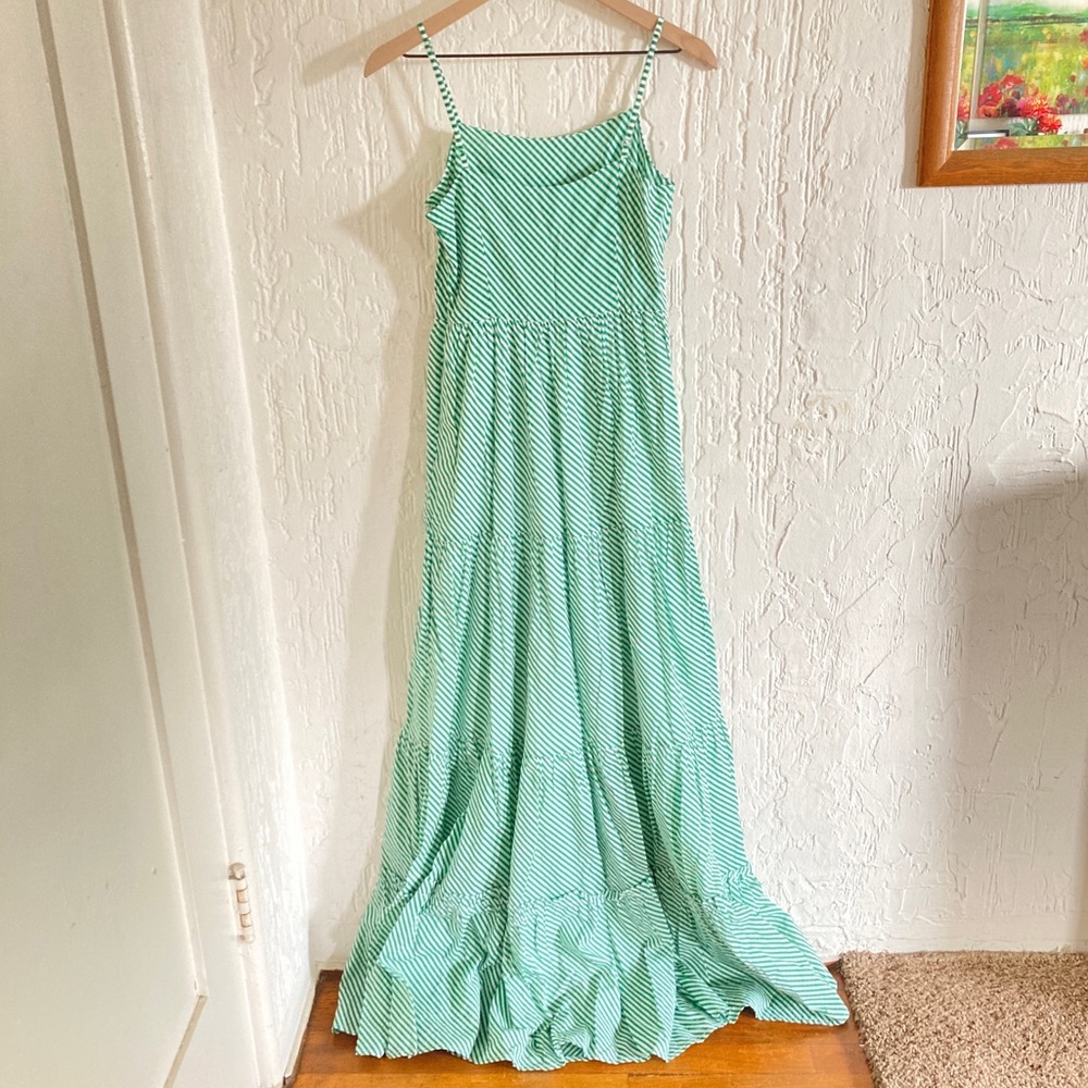 Long Tall Sally Green and White Striped Cotton Maxi Dress Size 4 Tall - Picture 6 of 11